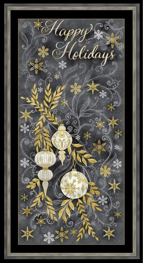 Silver and Gold - Happy Holidays Panel CM2575 Grey