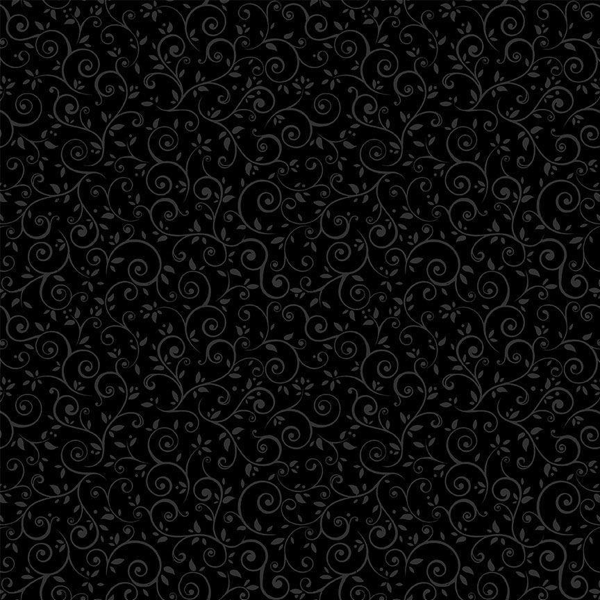 Hue C2355 Blk on Blk - Leafy Scroll Vine