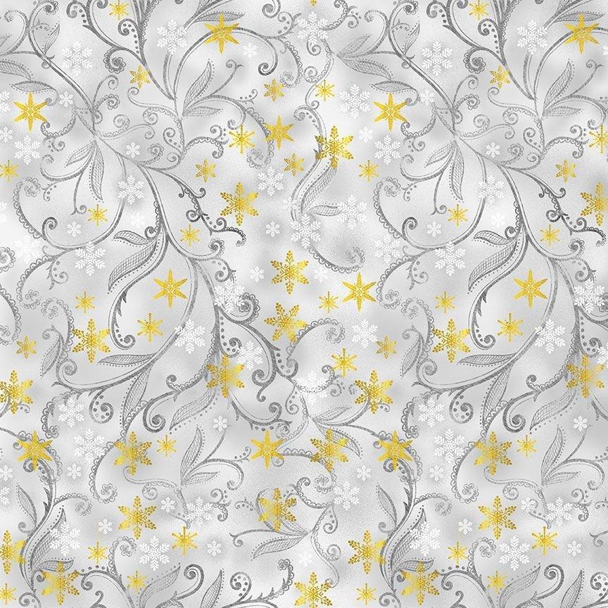 Silver and Gold Leafy Vines and Snowflakes CM 2577 Dove