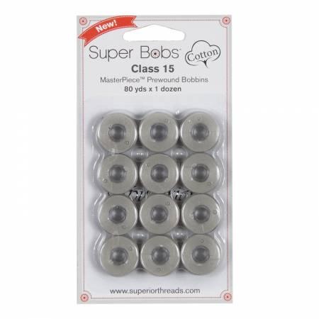 Super Bobs MasterPiece 80yd Prewound Bobbins 12ct Class 15 Granite