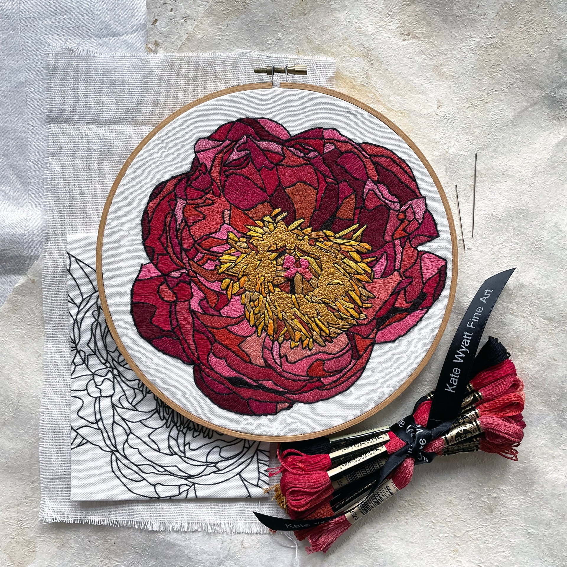 Peony on Handmade Paper with Embroidery Details fashion