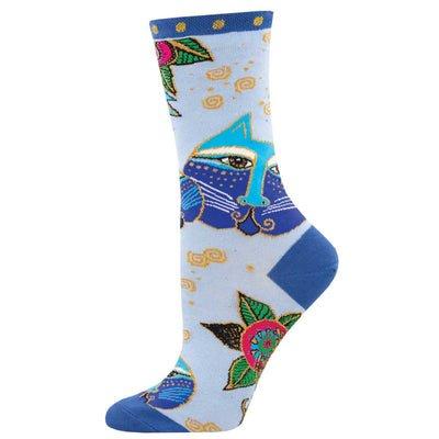 [wnc2304blu] Laurel Burch Carlotta Cat Blue Socks