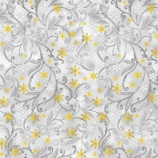 [861072] Silver and Gold Leafy Vines and Snowflakes CM 2577 Dove
